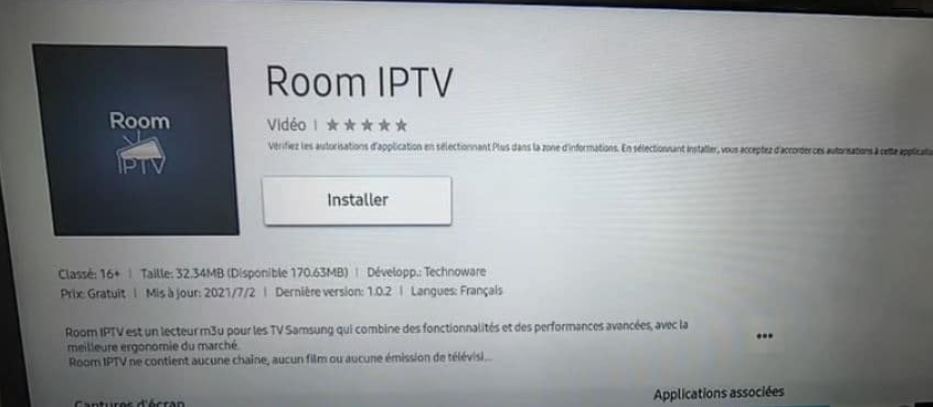 cliquez sur "Installer" Room IPTV